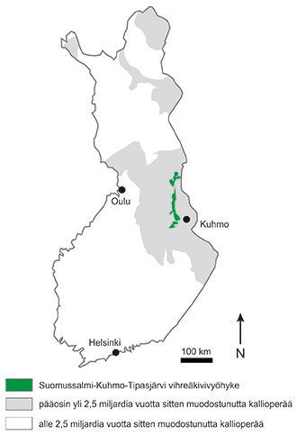 Tutkimukset ovat keskittyneen Suomen suurimpaan vihreäkivialueeseen: Suomussalmi-Kuhmo-Tipasjärvi vihreäkivivyöhykkeeseen. Tuoreissa tutkimuksissa määritettiin uusien näytteiden ikää vyöhykkeen keski- ja eteläosista Kuhmon ja Tipasjärven alueilta.