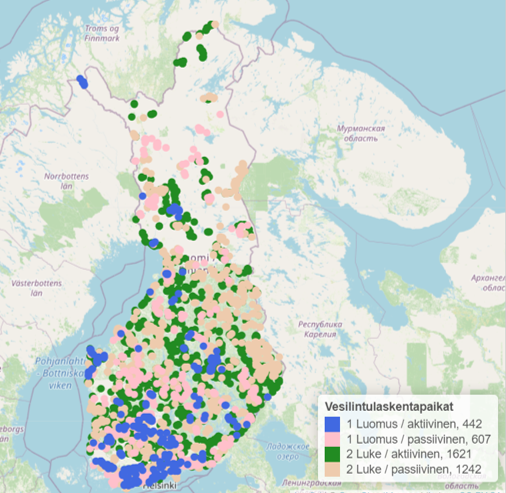 Sjöfågeltaxeringspunkterna år 2019.