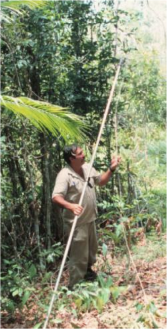 Prof. emer. Paul Maas valmistelee kasvinäytettä laitettavaksi kasviprässiin (Linhares, ES, Brasilia).